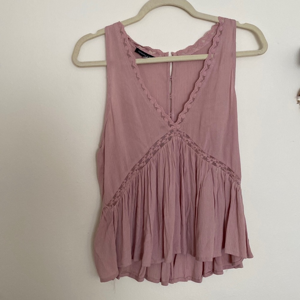 Sheer pink tank with lace details